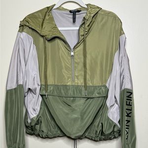 Olive Green Zip Pullover Jacket w/Hoodie